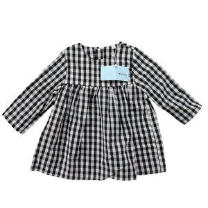 Bobora Gingham Dress Girls Black White Long Sleeve Size 2T